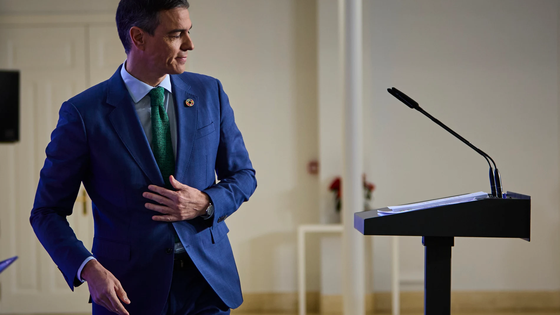 Comparecencia de Pedro Sanchez en en Palacio de la Moncloa para hacer balance del año politico. © Alberto R. Roldán / Diario La Razón. 23 12 2024