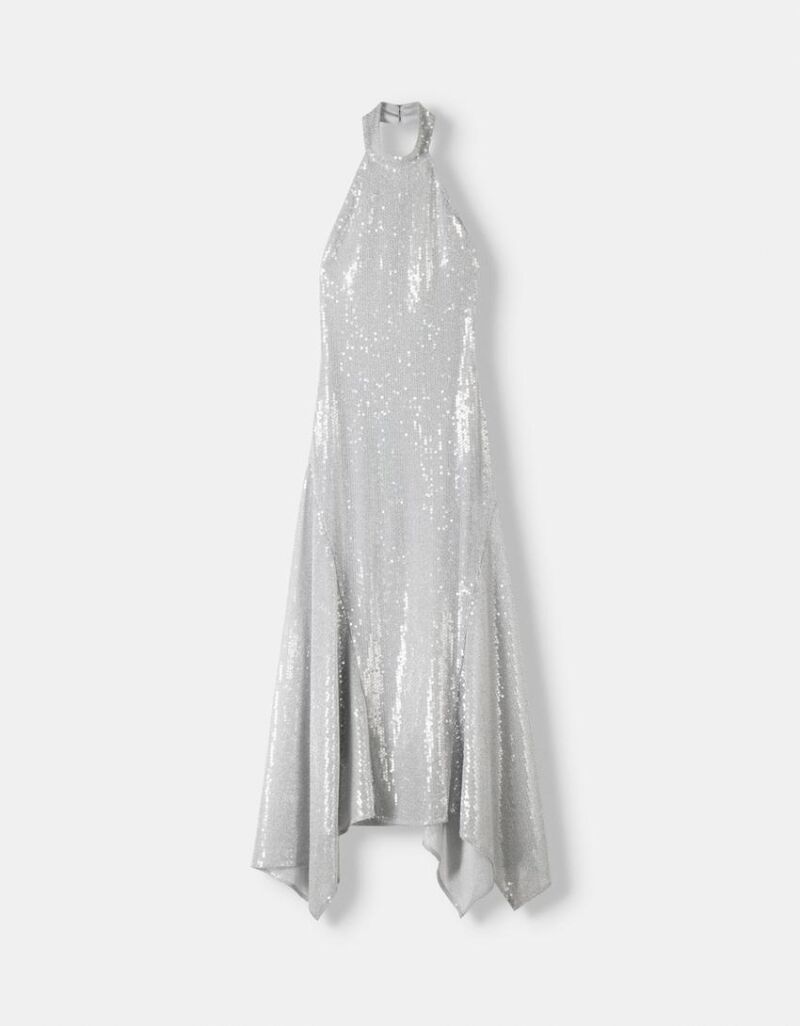 Vestido midi halter lentejuelas