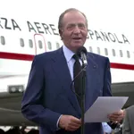 El Rey Don Juan Carlos de Borbón pronuncia unas palabras a su llegada hoy a Panamá para asistsir a la X Cumbre Iberoamericana de Jefes de Estado y de Gobierno.