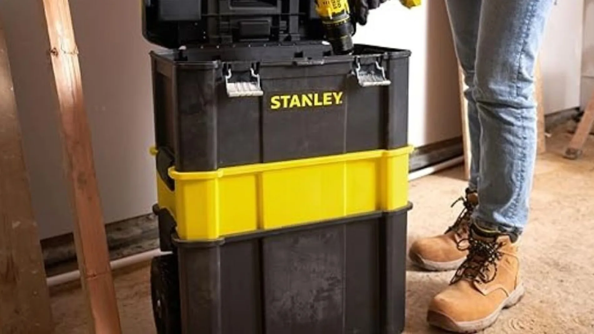 STANLEY - TALLER MÓVIL 2 EN 1, Caja de herramientas con agarraderas y STANLEY - TALLER MÓVIL 2 EN 1, Caja de herramientas con agarraderas y