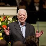 Former President Jimmy Carter teaches Sunday School class at the Maranatha Baptist Church in his hometown of Plains, Ga., Aug. 23, 2015. Former President Carter will be honored next month, ahead of his 100th birthday, with a musical gala at the Fox Theatre in Atlanta, The Carter Center announced Thursday, Aug. 1, 2024. 