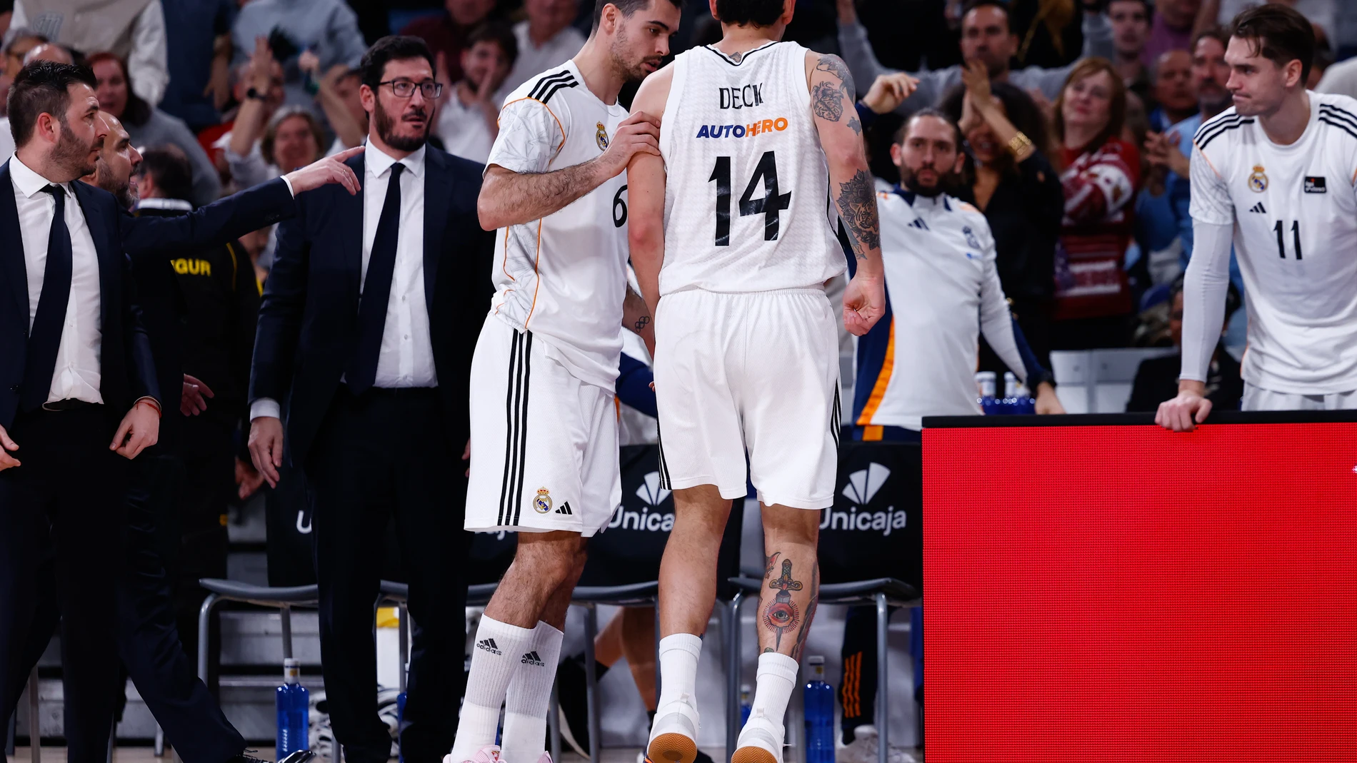 Gabriel Deck of Real Madrid is injured during the Spanish League, Liga ACB Endesa, basketball match played between Real Madrid and FC Barcelona at WiZink Center on December 29, 2024, in Madrid, Spain. AFP7 29/12/2024 ONLY FOR USE IN SPAIN