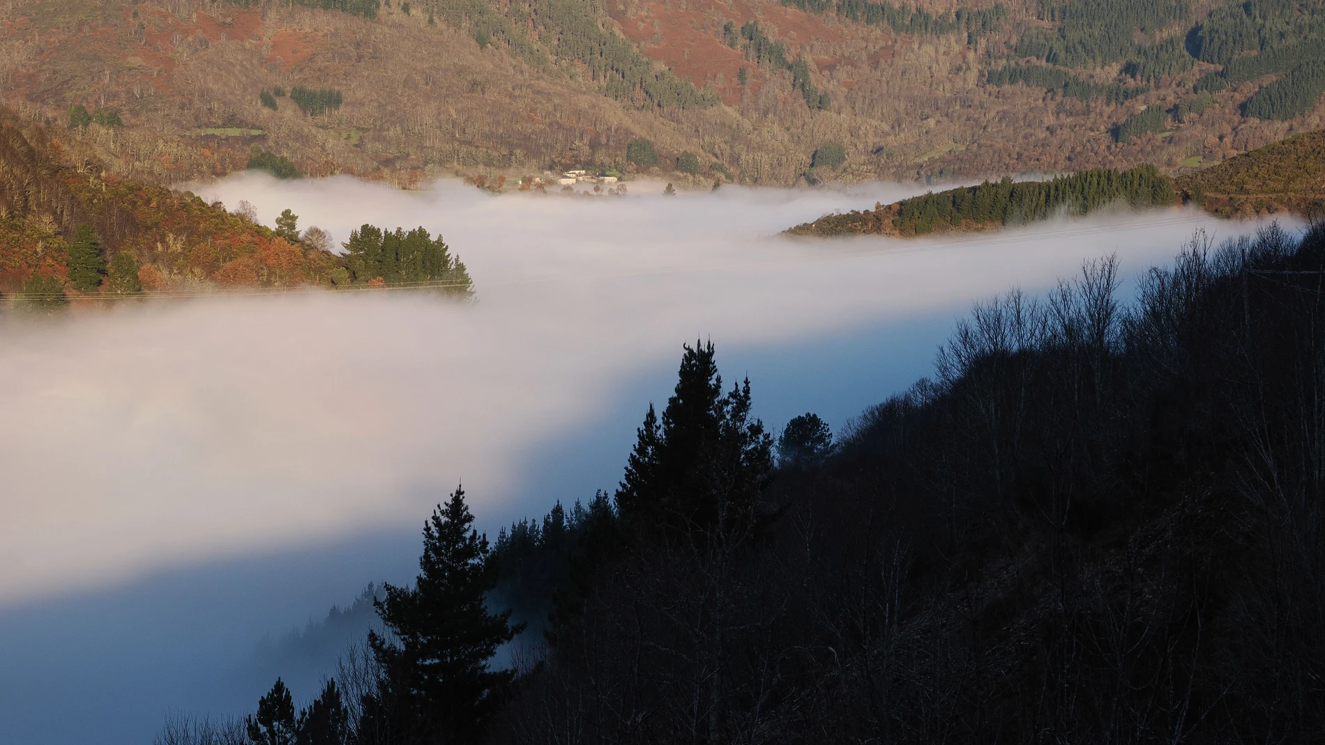 -FOTODELDÍA- LUGO, 30/12/2024.- En la imagen nieblas bajas en los valles de Pedrafita do Cebreiro, Lugo. Galicia continuará mañana martes bajo la influencia de altas presiones y con aire frío, en una jornada en la que se esperan cielos poco nublados. EFE/ Eliseo Trigo