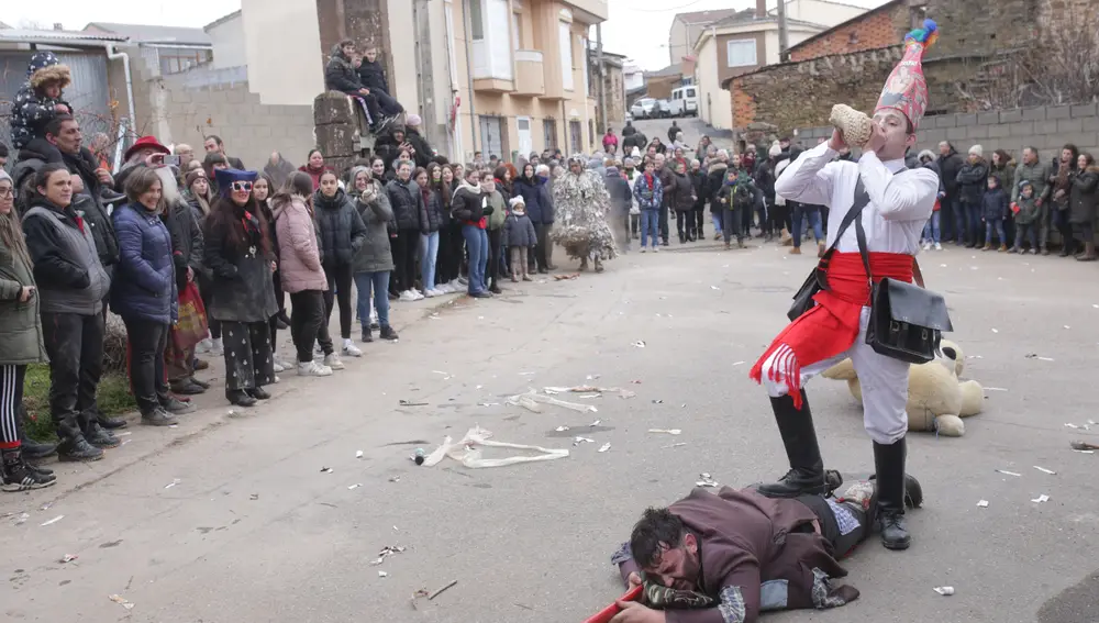 Hasta once personajes, cada uno de ellos tiene una indumentaria y utensilios propios , participan en Los Carochos de Ríofrío de Aliste