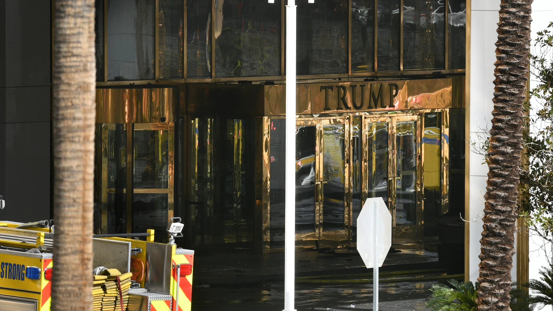 The valet area outside Trump International Hotel in Las Vegas is seen after the fire and explosion of a Tesla Cybertruck, on Wednesday, Jan. 1, 2025. (Sam Morris/Las Vegas Review-Journal via AP)