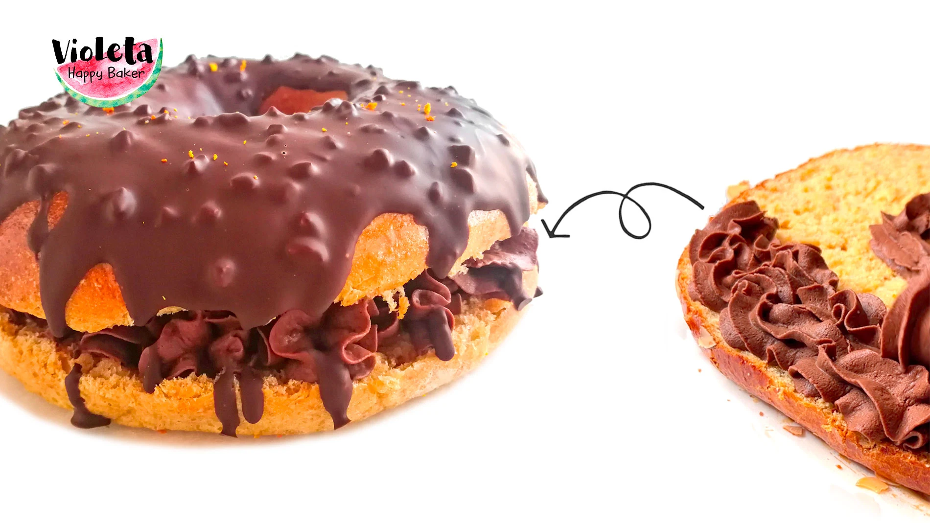 Roscón de Reyes casero relleno de crema de chocolate