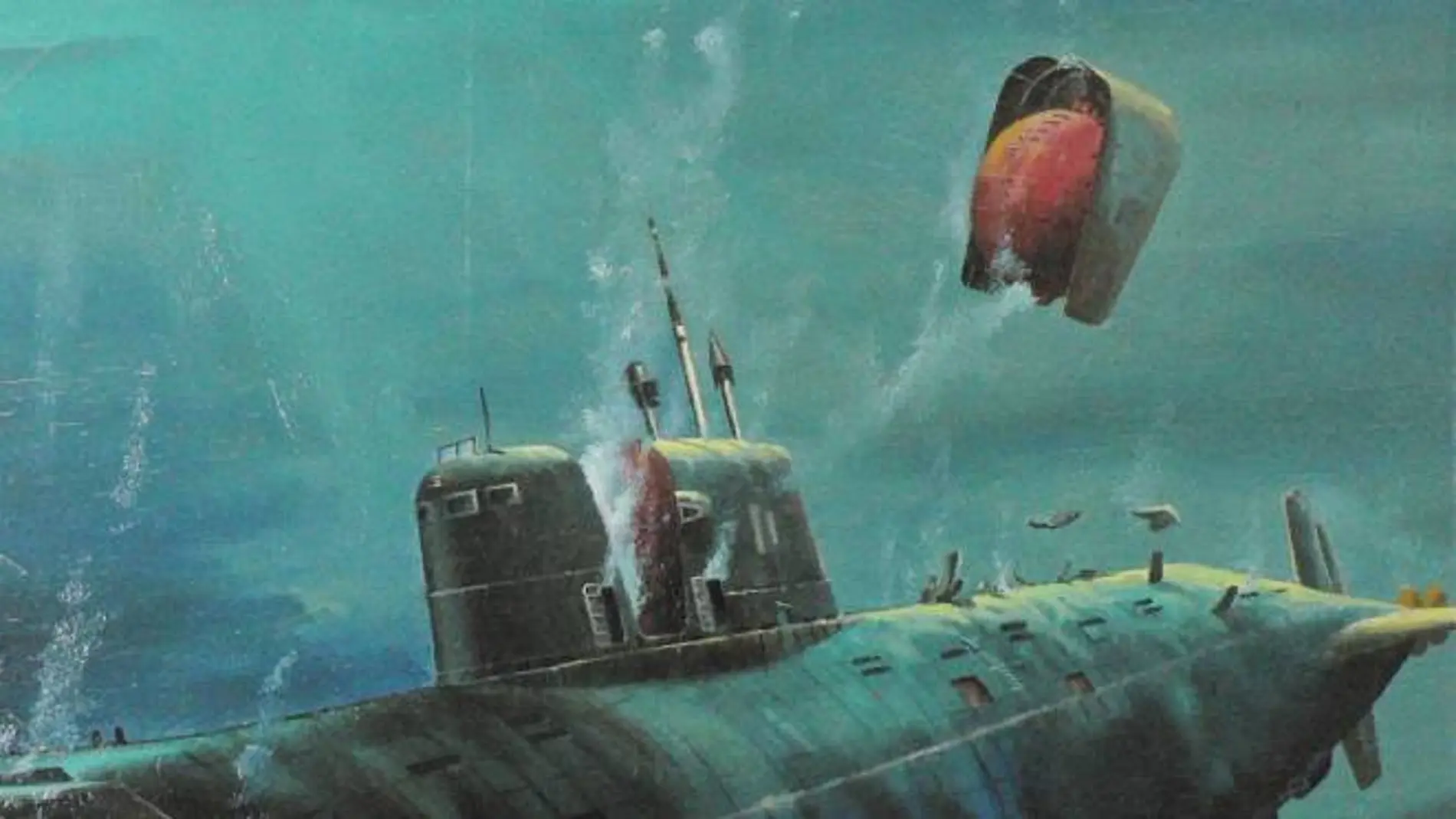 Recreación del lanzamiento de la cápsula de escape del K-278 Komsomolets.