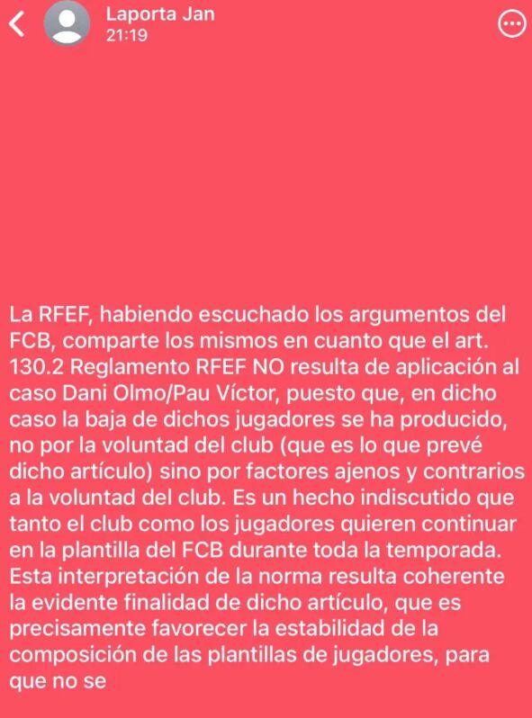 El estado publicado por Laporta