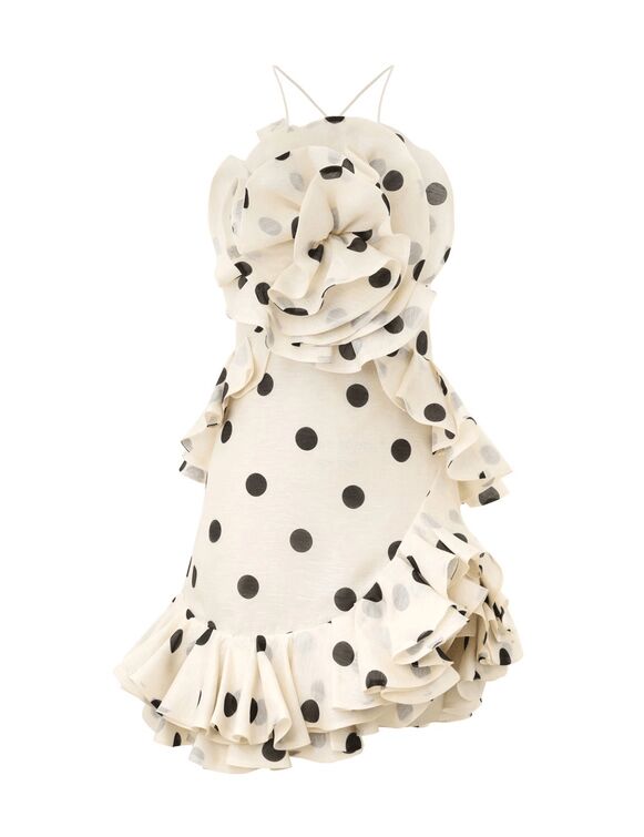 Minivestido con cuello halter y volantes crush