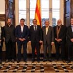 El presidente de Pimec, Antoni Cañete, y el del Parlament, Josep Rull, se han reunido este miércoles en la Cámara catalana, en un encuentro en el que también han participado otros representantes de la patronal