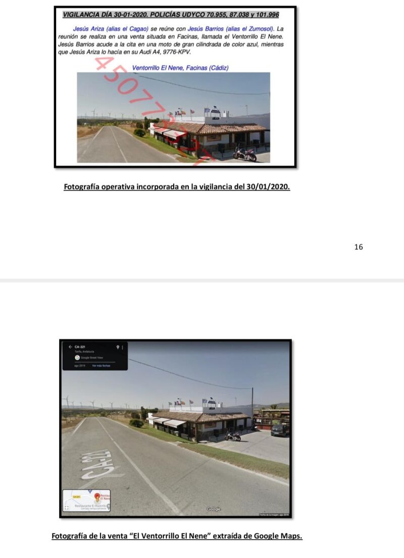 Los seguimientos en el informe de la Policía Nacional comparados con una foto de Google Maps