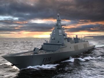 Recreaci&oacute;n de la fragata espa&ntilde;ola F-110 con el radar SPY-7 integrado