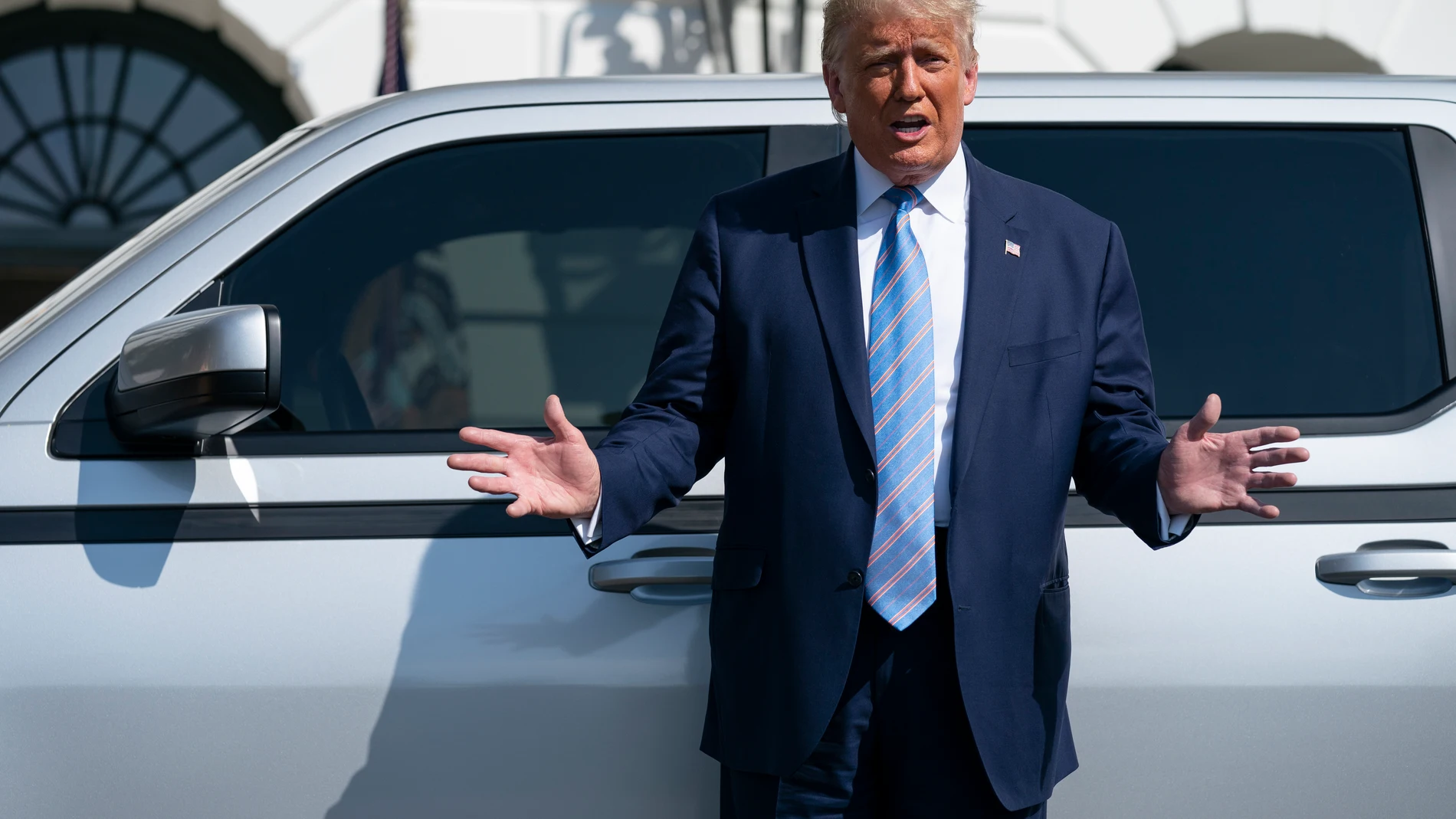 FILE - President Donald Trump talks about the Endurance all-electric pickup truck, made in Lordstown, Ohio, at the White House, Sept. 28, 2020, in Washington. (AP Photo/Evan Vucci, File)