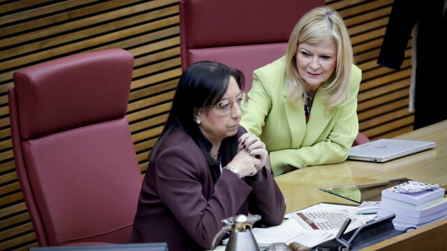 Gabriela Bravo (d) habla con la presidenta de Les Corts, Llanos Masó