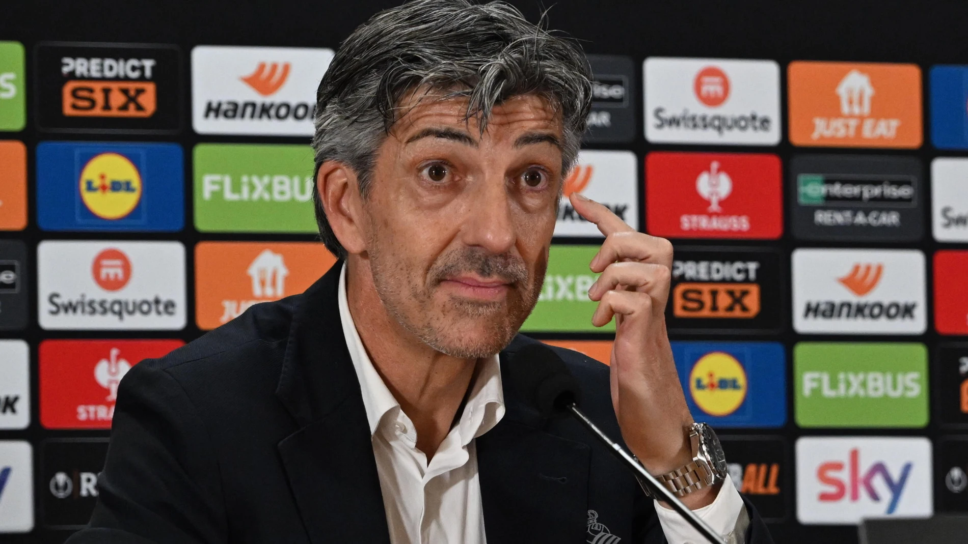 Roma (Italy), 22/01/2025.- Real Sociedad's coach Imanol Alguacil attends a press conference, in Rome, Italy, 22 January 2025. Real Sociedad will face SS Lazio in their UEFA Europa League soccer match on 23 January 2025. (Italia, Roma) EFE/EPA/MAURIZIO BRAMBATTI