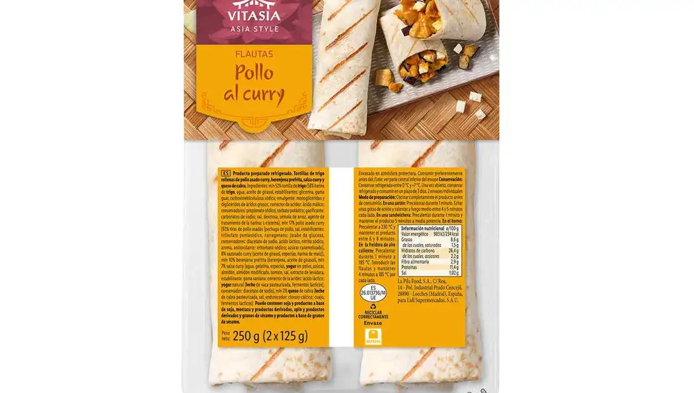 Flautas con pollo al curry