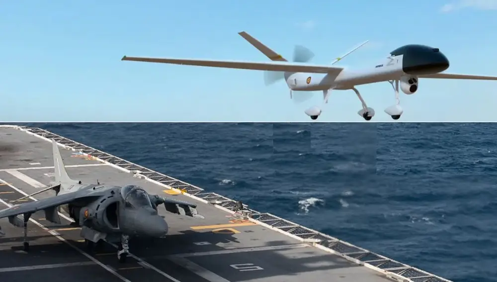 Fotomontaje de la superficie del Juan Carlos I y un Sirtap