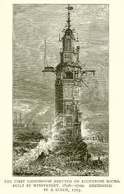 El primer faro de Eddystone, construido por Henry Winstanley