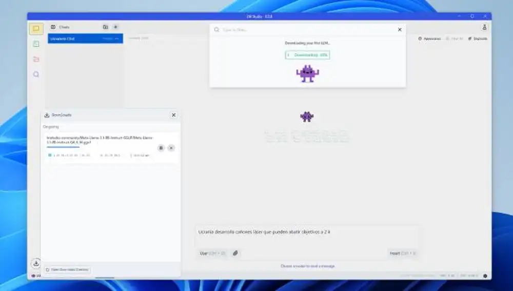 Tras abrir LM Studio, el primer paso es descargar el modelo de Meta antes de proseguir.