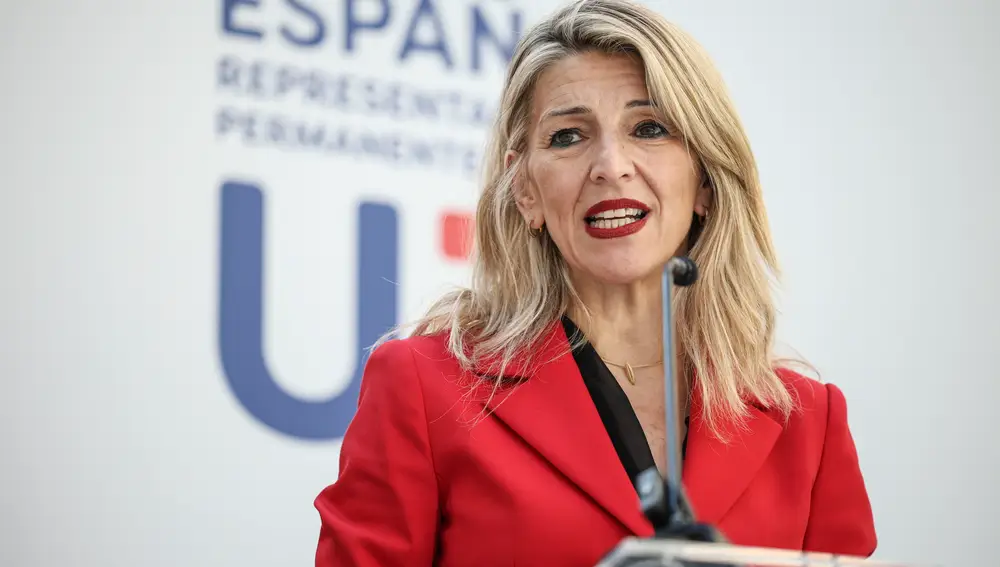 La vicepresidenta segunda del Gobierno y ministra de Trabajo y Economía Social, Yolanda Díaz, asiste a una conferencia organizada por el Consejo Económico y Social Europeo