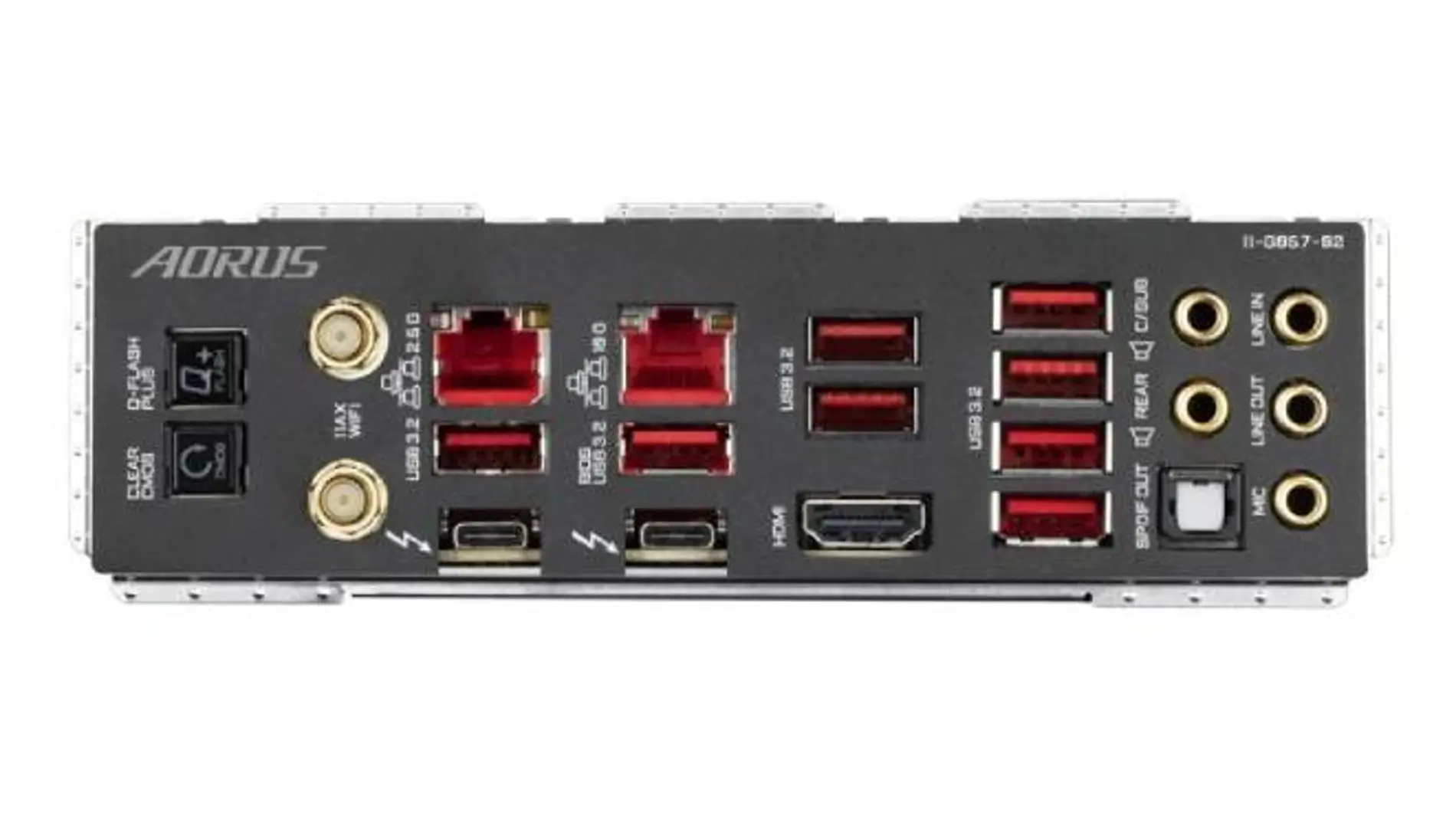 Conectividad en la parte trasera de un ordenador, con puertos USB 3.2 identificables por su color rojo.