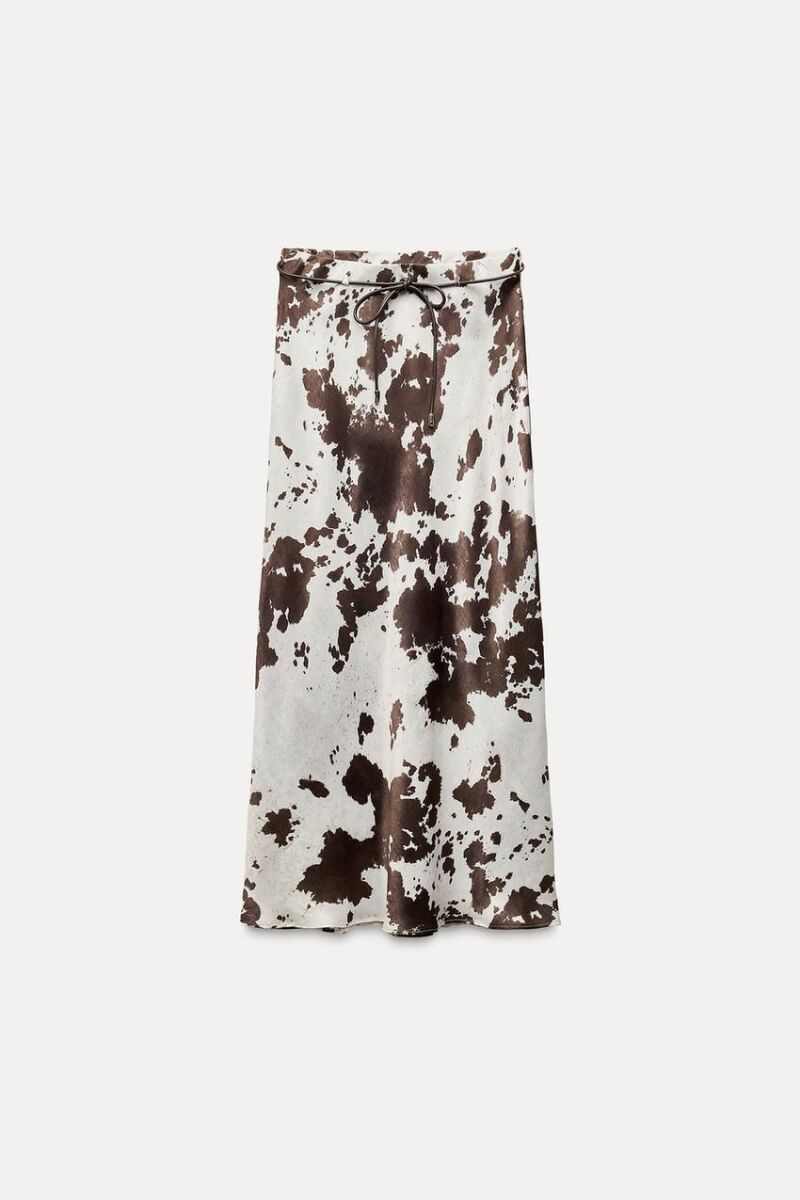 Falda midi satinada estampado animal