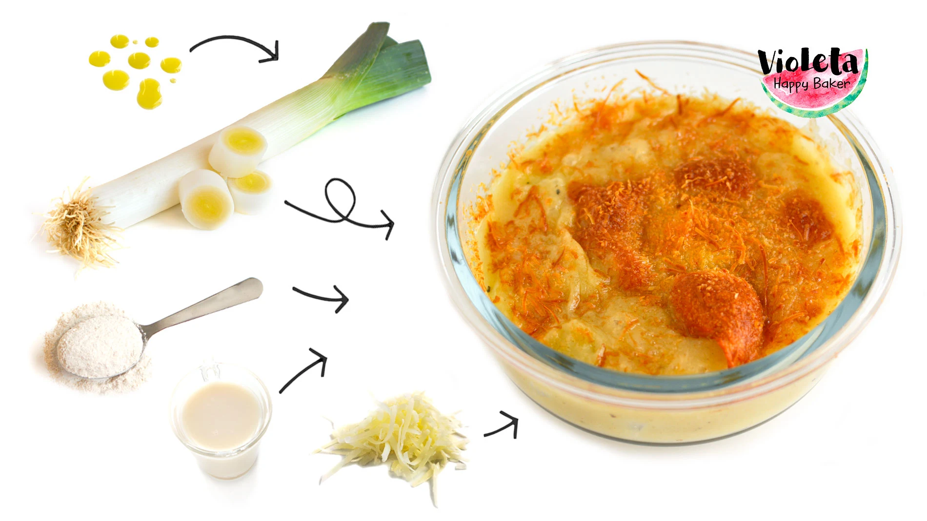 Ingredientes para preparar puerro gratinado con bechamel