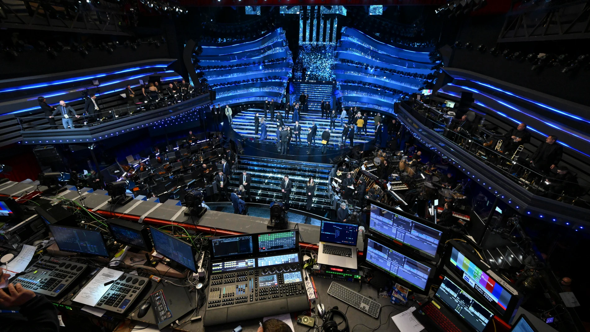 Sanremo (Italy), 11/02/2025.- Preparations are underway at the Ariston theatre before the first night of the 75th Sanremo Italian Song Festival, Sanremo, Italy, 11 February 2025. The music festival runs from 11 to 15 February 2025. (Italia) EFE/EPA/ETTORE FERRARI