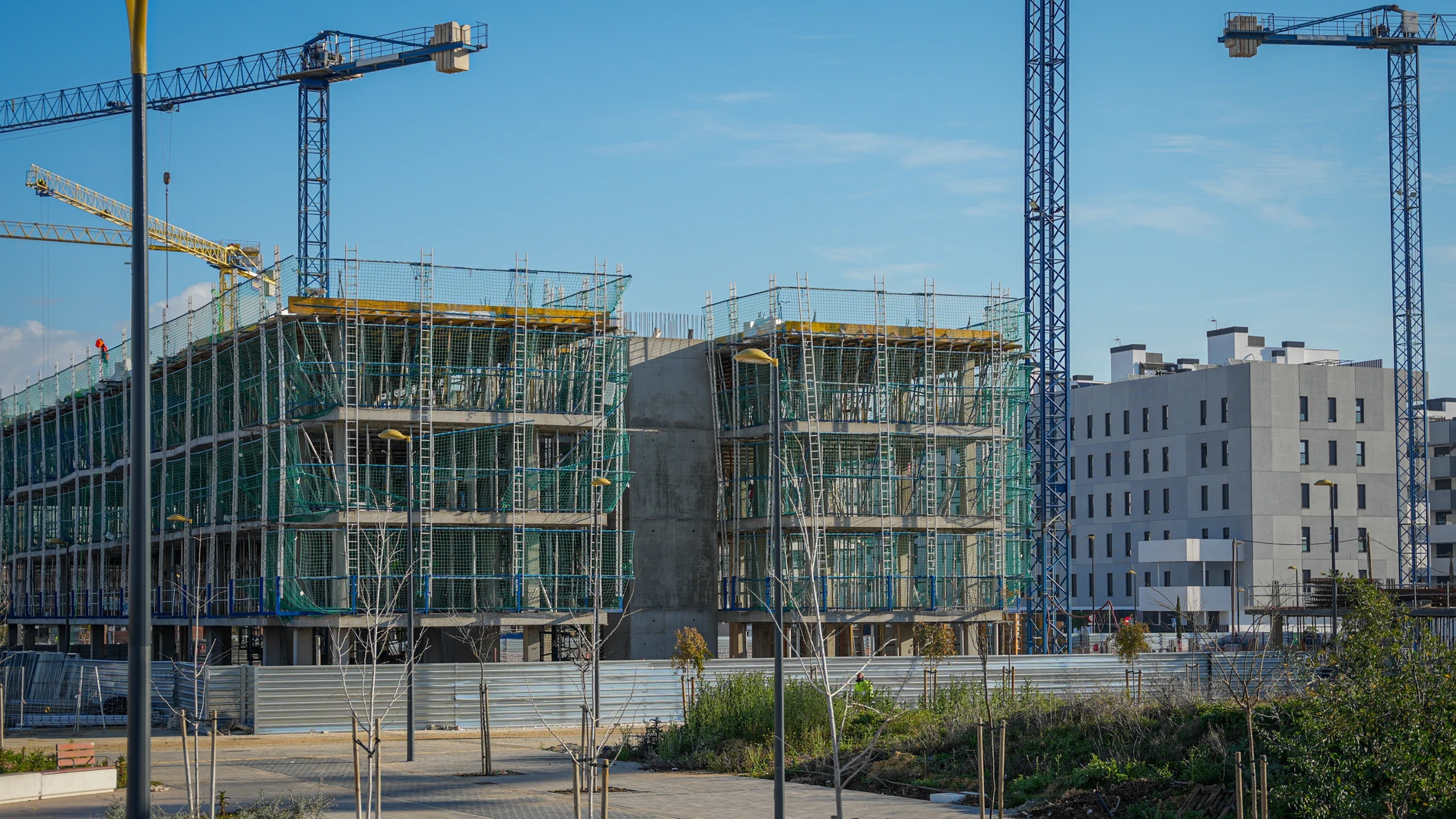 Promoción de viviendas de EMVISESA en Palmas Altas durante su construcción. A 11 de febrero de 2025, en Sevilla (Andalucía, España).La consejera de Fomento, Articulación del Territorio y Vivienda, Rocío Díaz, asiste al acto de primera piedra de una nueva promoción de viviendas protegidas en Palmas Altas. 11 FEBRERO 2025 María José López / Europa Press 11/02/2025