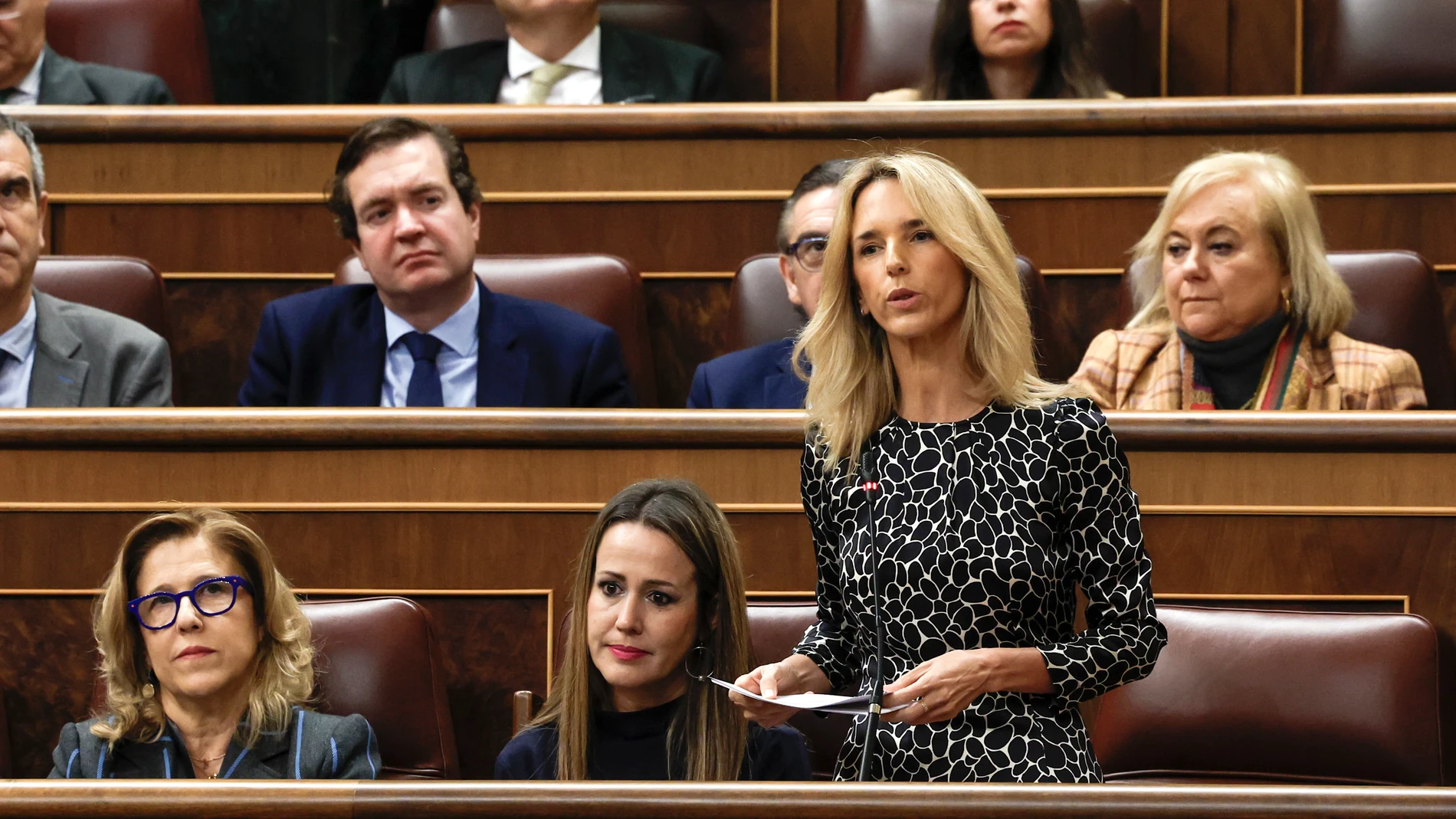 MADRID, 12/02/2025.- La portavoz adjunta del GPP, Cayetana Álvarez de Toledo, durante su intervención en la primera sesión de control al Gobierno del año este miércoles en el Congreso. EFE/ J.J.Guillen