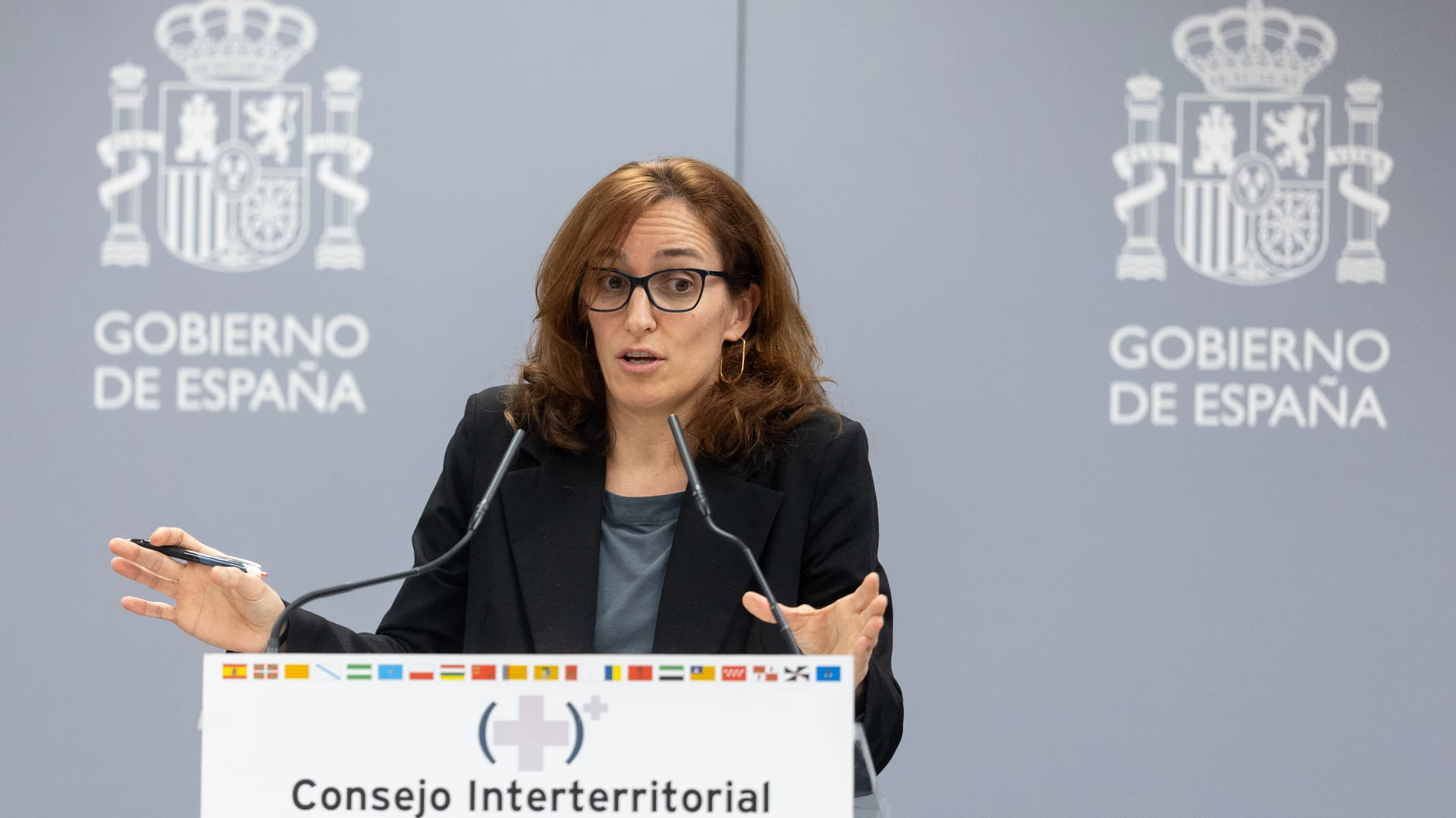 La ministra de Sanidad, Mónica García, durante una rueda de prensa tras la reunión del pleno del CISNS, en la Sala Polivalente del Ministerio de Sanidad, a 14 de febrero de 2025, en Madrid (España). 14 FEBRERO 2025 Eduardo Parra / Europa Press 14/02/2025