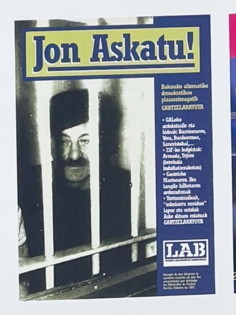 Publicación en la que se puede ver la imagen del etarra Jon Indigoras para el que reclamaban desde LAB la libertad.