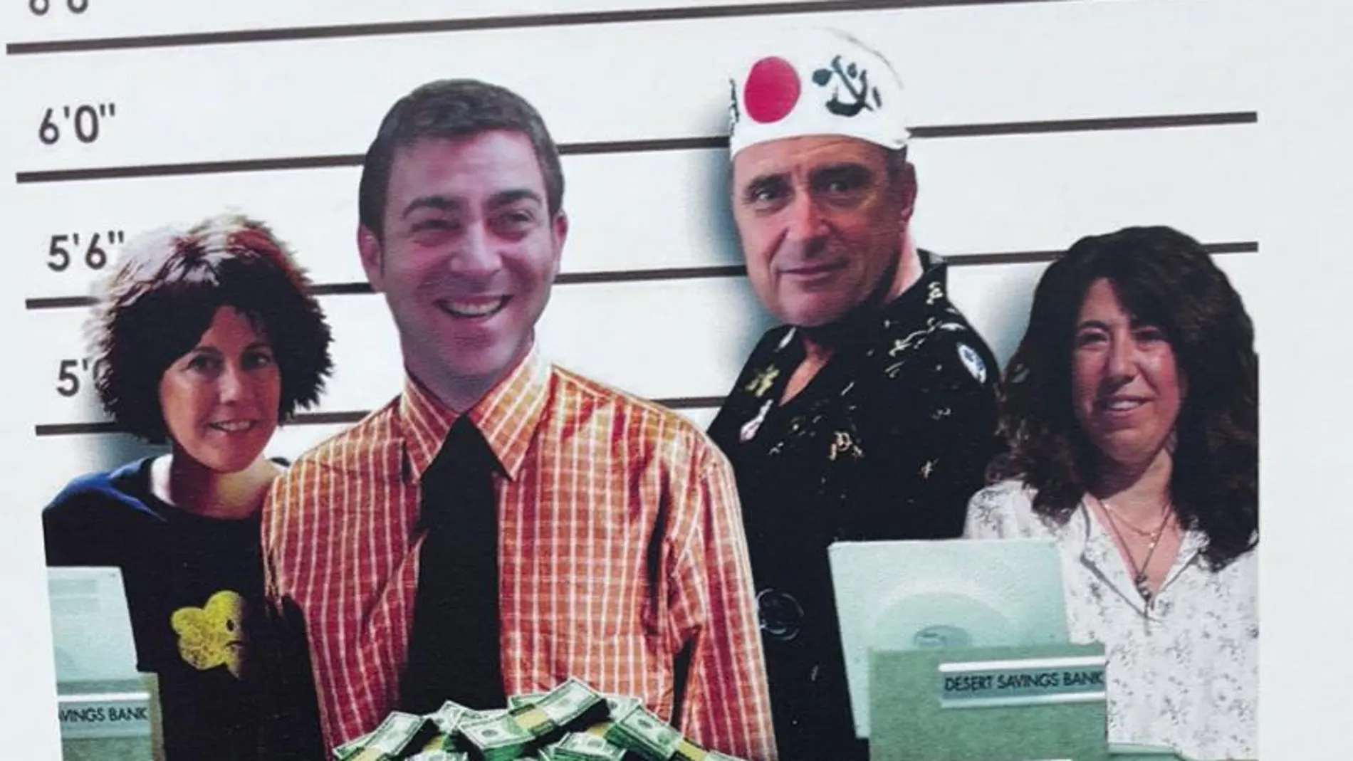 Cartel de la exposición de LAB en el Parlamento Navarro en el que se burla de Yolanda Barcina, Roberto Jiménez, José Antonio Sarria y Carmen Alba.