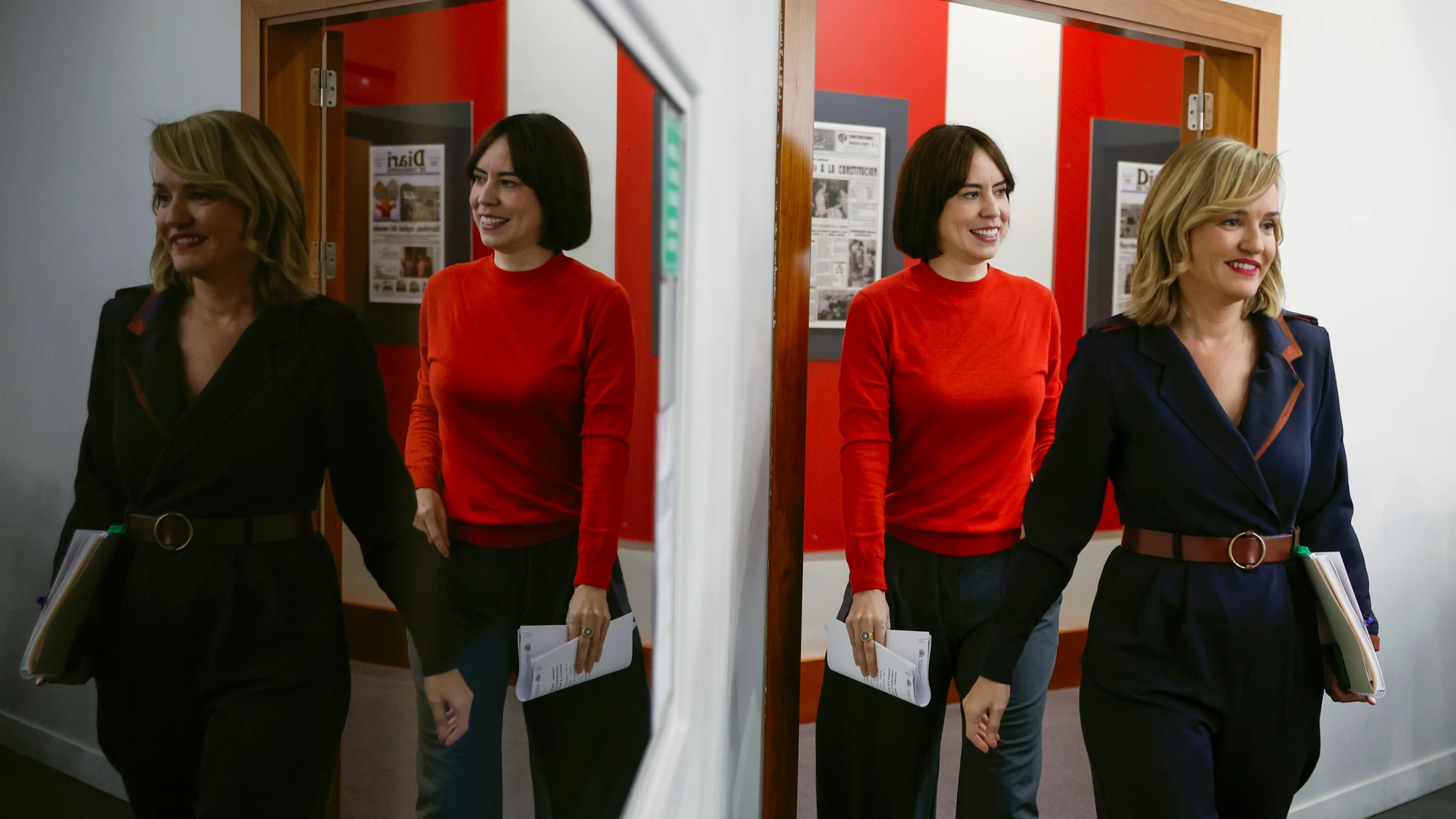 FOTODELDÍA MADRID, 18/02/2025.- La portavoz y ministra de Educación, Formación Profesional y Deportes, Pilar Alegría (d), y la ministra de Ciencia, Innovación y Universidades, Diana Morant, a su llegada a la rueda de prensa posterior a la reunión del Consejo de Ministros, este martes en Moncloa. EFE/Javier Lizón