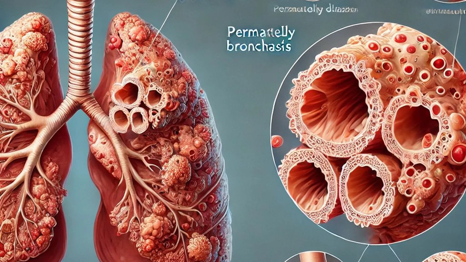 Recreación de los pulmones con bronquiectasias eosinofílicas