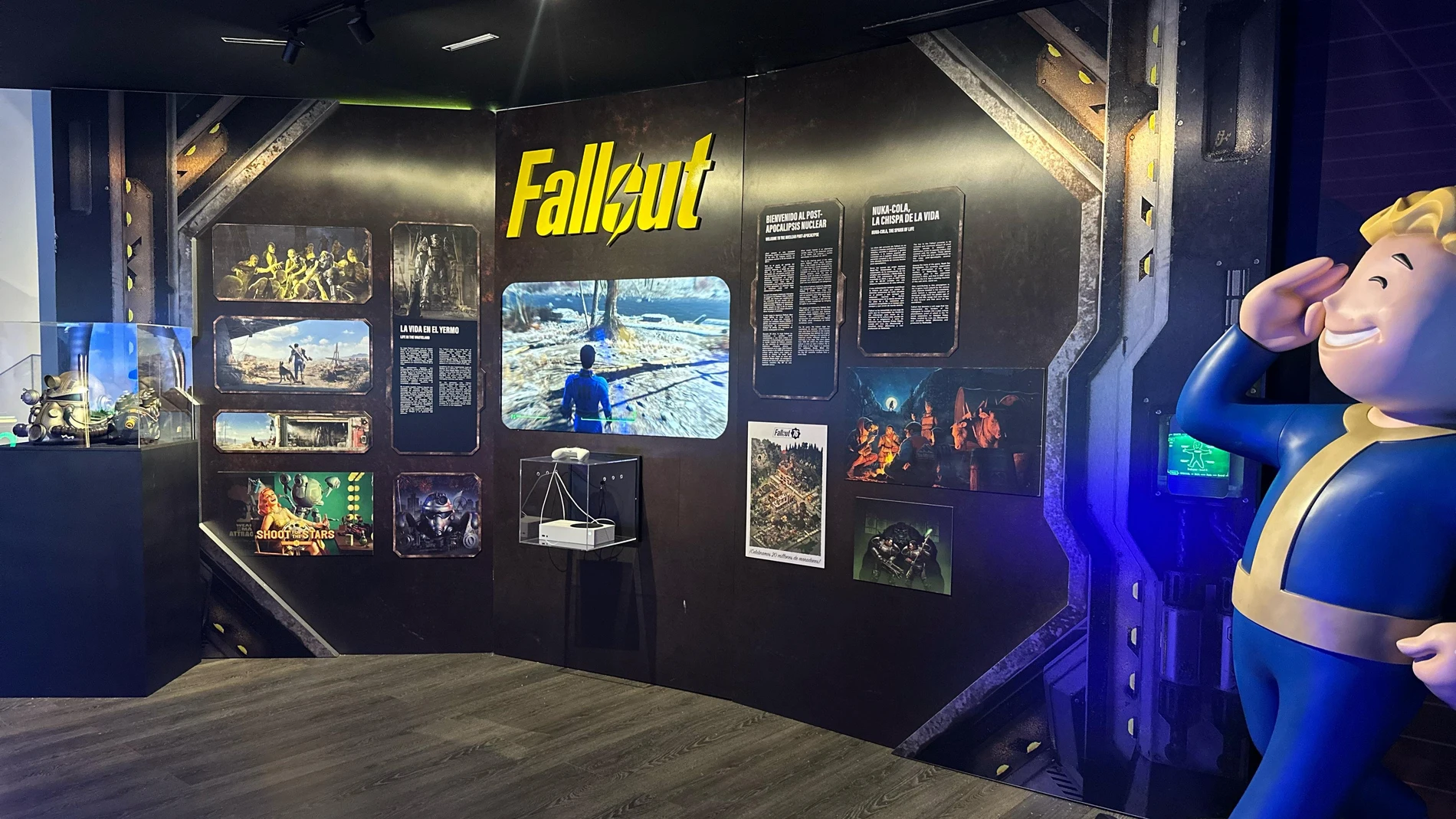La saga de Bethesda aterriza en febrero para contar su relato. Un Pip Boy y un casco de Servoarmadura a tamaño real, así como un puesto de juego con Fallout 4 acompañarán al nuevo panel de “Juego Estrella”