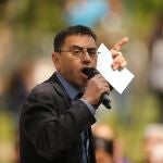 El politólogo y cofundador de Podemos Juan Carlos Monedero, durante un acto electoral de Unidas Podemos.