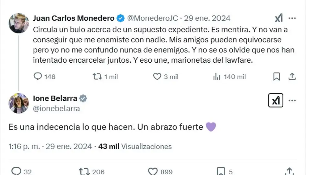 El polémico tuit de Ione Belarra, meses después de apartar a Juan Carlos Monedero de Podemos
