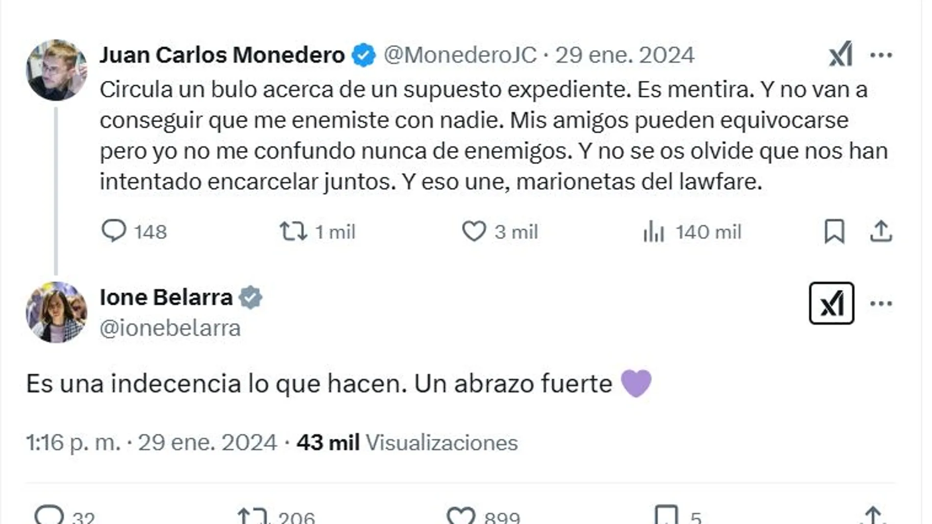 El polémico tuit de Ione Belarra, meses después de apartar a Juan Carlos Monedero de Podemos