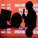 El canciller alemán, el socialdemócrata Olaf Scholz, ayer en un mitin en Potsdam