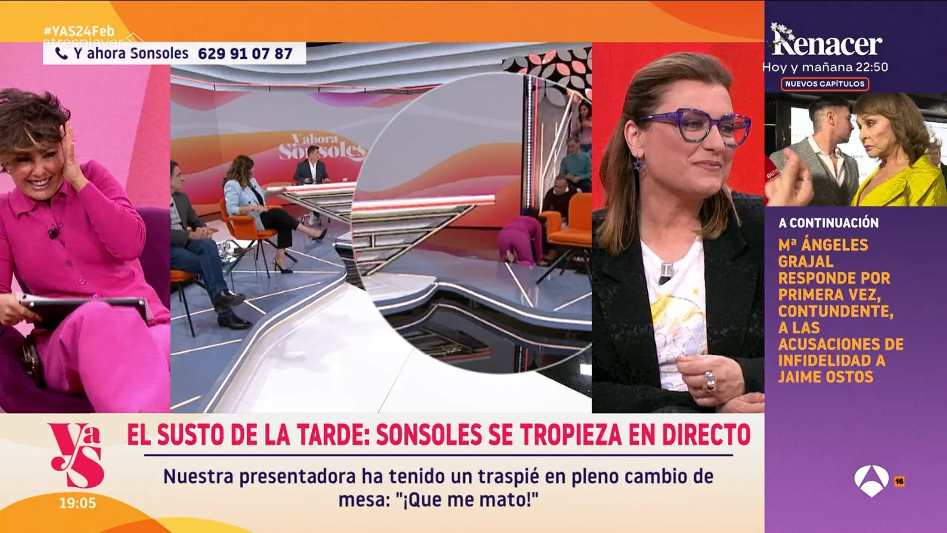 "Menos mal que has caído de frente": Sonsoles Ónega da el susto de la tarde en pleno directo