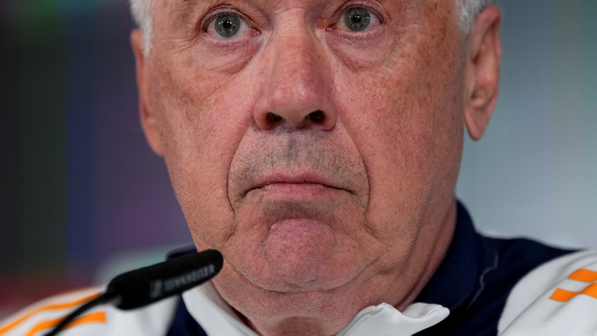 Carlo Ancelotti attends his press conference during the training day of Real Madrid ahead the Spanish Cup, Copa del Rey, football match against Real Sociedad at Ciudad Deportiva Real Madrid on February 25, 2024, in Valdebebas, Madrid, Spain. AFP7 25/02/2025 ONLY FOR USE IN SPAIN