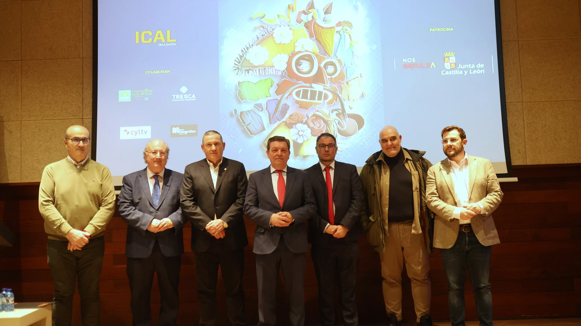 El consejero de la Presidencia, Luis Miguel González Gago, presenta ‘Mascaradas’ de la Agencia Ical, junto a Javier Faúndez, Enrique Cabero, Víctor López, Luis Miguel Torres, Eduardo Margareto y Fernando Prada