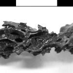 Imagen 1 — Fragmento del vidrio orgánico hallado en el interior del cráneo del individuo fallecido en Herculano