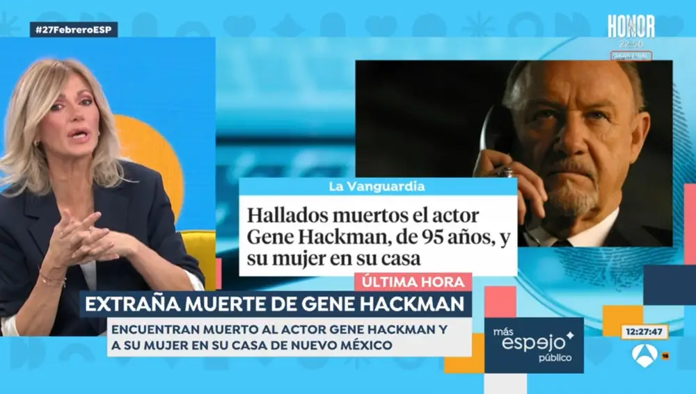 Susanna Griso recuerda emocionada a Gene Hackman: "Esa un gran actor"