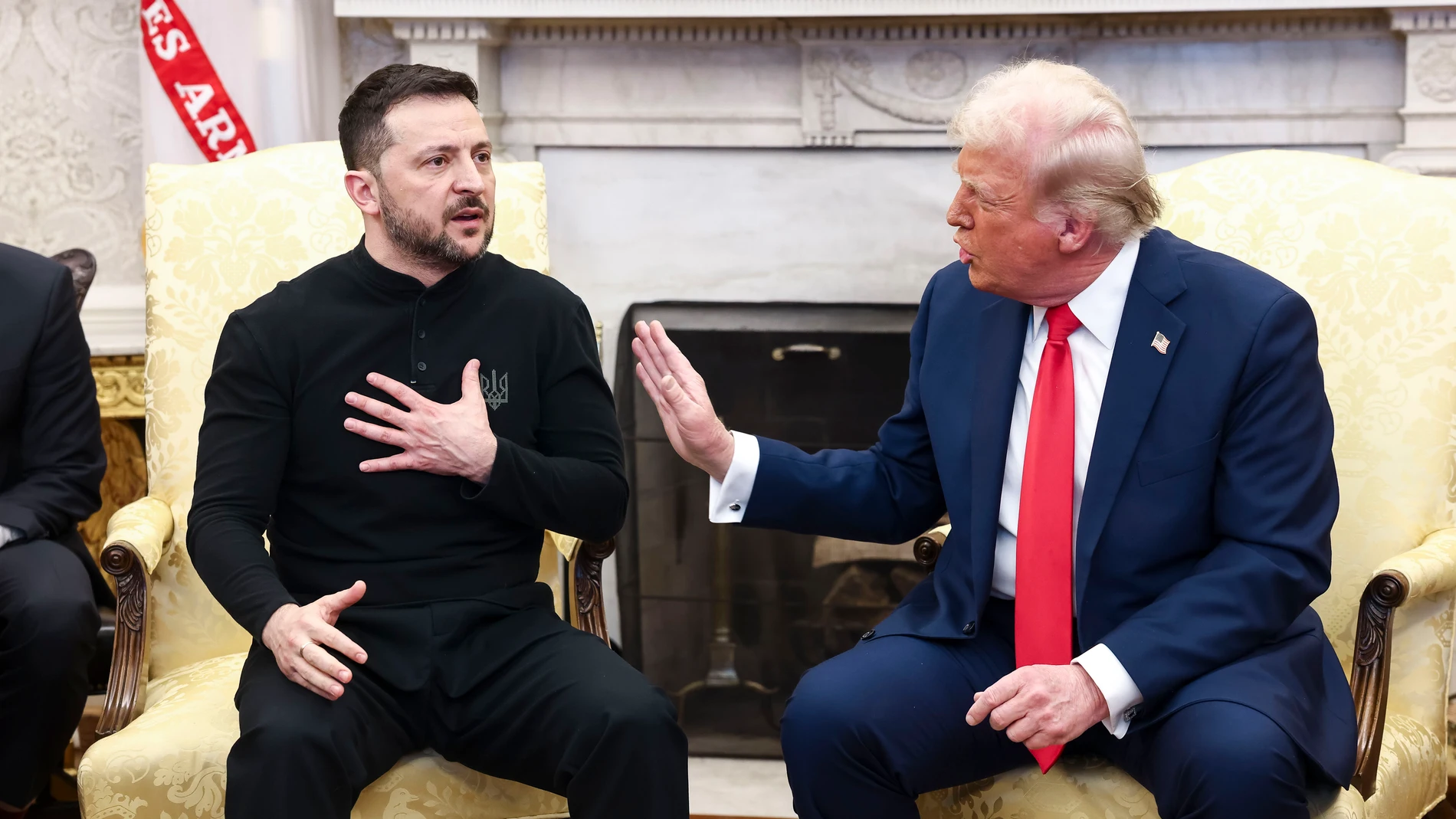 February 28, 2025, Washington, District Of Columbia, USA: Ukrainian President Volodymyr Zelensky (L) talks with US President Donald Trump (R) in the Oval Office of the White House in Washington, DC, USA, 28 February 2025. Zelensky is in Washington to sign the framework of a deal, pushed by President Trump, to share Ukraines's mineral wealth with the USEuropa Press/Contacto/Jim LoScalzo - Pool via CNP28/02/2025 ONLY FOR USE IN SPAIN