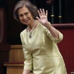 La reina Sofía durante la proclamación del Principe de Asturias Felipe de Borbon y Grecia como Rey de España, por las Cortes Generales 