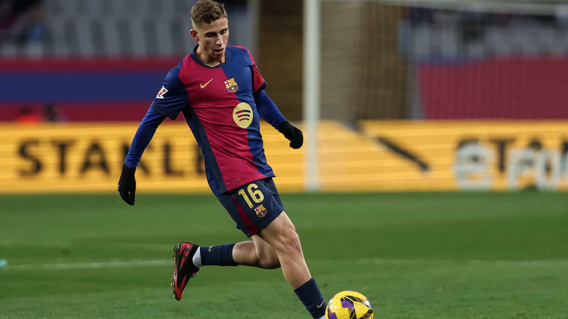 Fermin Lopez of FC Barcelona in action during the Spanish league, La Liga EA Sports, football match played between FC Barcelona and Real Sociedad at Estadi Olimpic Lluis Companys on March 02, 2025 in Barcelona, Spain. AFP7 02/03/2025 ONLY FOR USE IN SPAIN