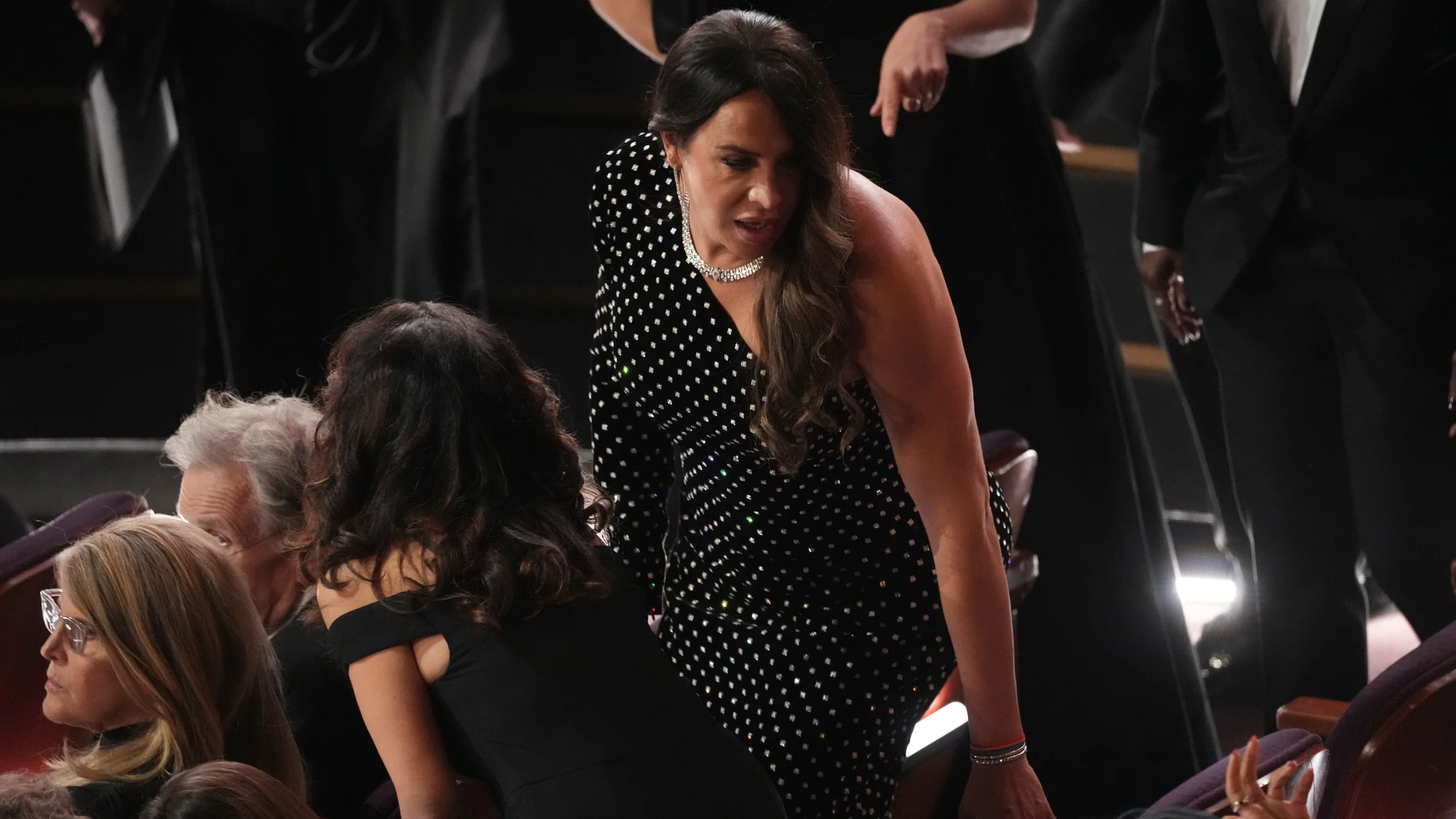 Karla Sofía Gascón appears in the audience during the Oscars on Sunday, March 2, 2025, at the Dolby Theatre in Los Angeles. (AP Photo/Chris Pizzello)