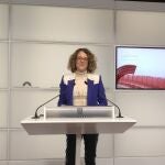 La diputada de ERC y exconsellera de Feminismos del Govern, Tània Verge, en rueda de prensa.